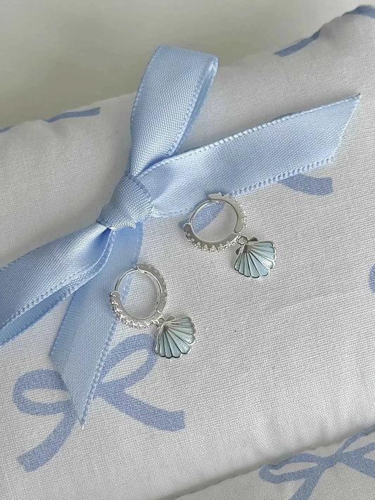 "Island Diary" 925 Sterling Silver Light Blue Shell Earrings - Delicate, Fresh, and Chic.