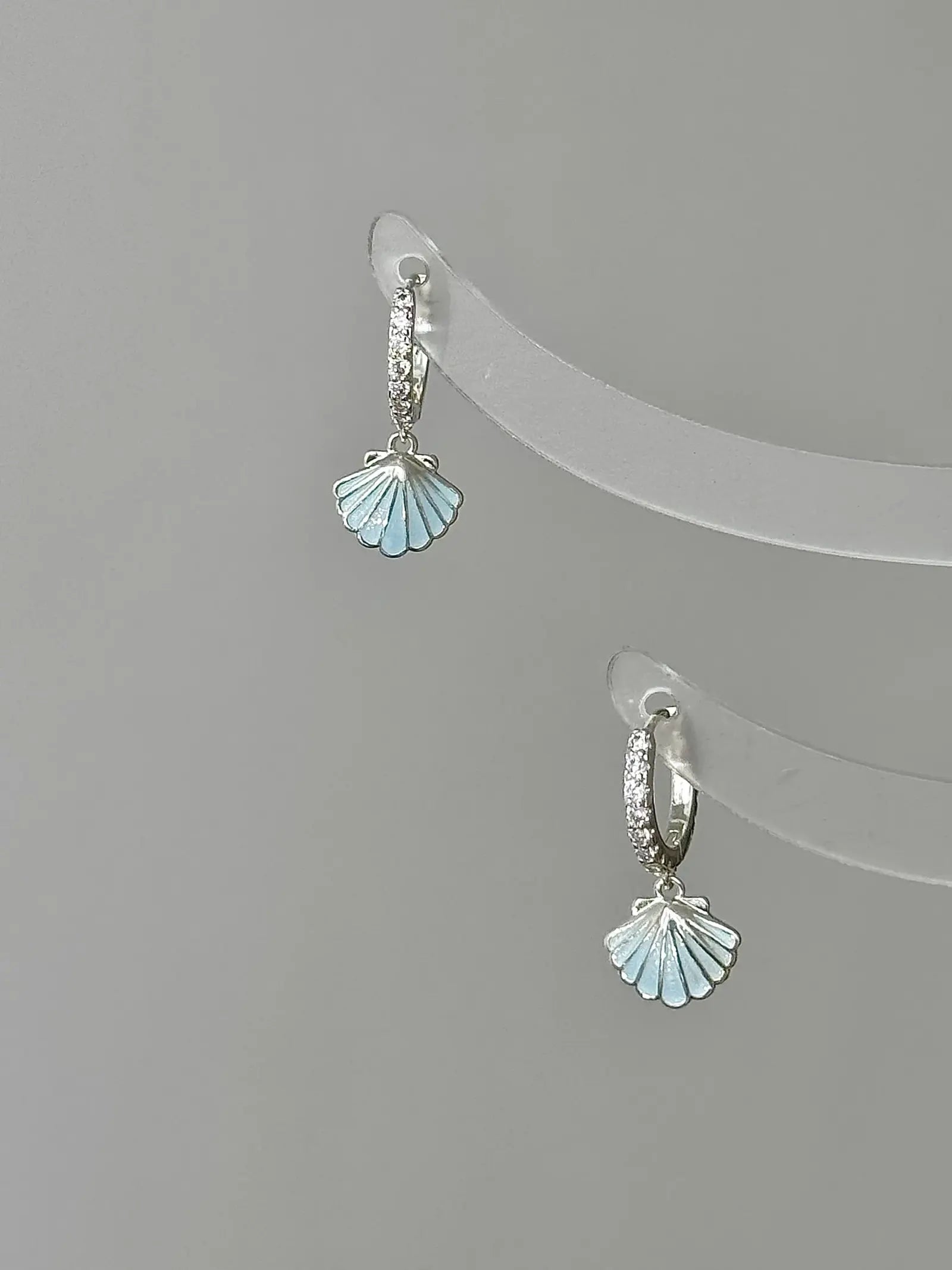 "Island Diary" 925 Sterling Silver Light Blue Shell Earrings - Delicate, Fresh, and Chic.