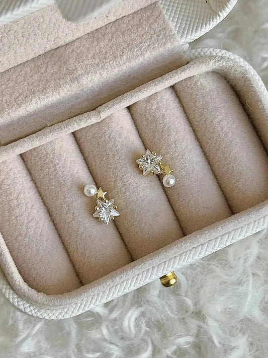 "Starlight Pearl" 925 Sterling Silver with 14K Gold Plating Earrings - Delicate, Chic, and Versatile.