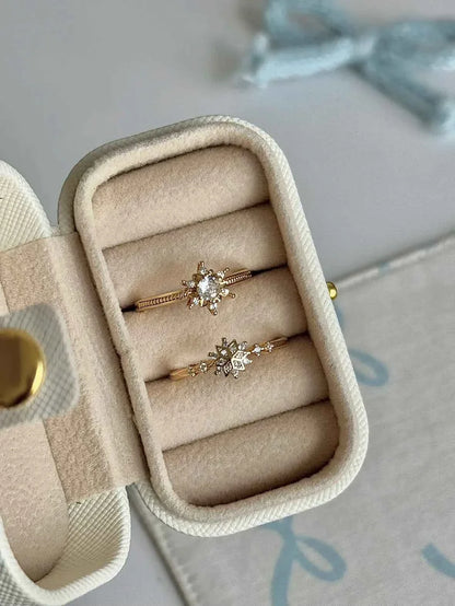 "Gilded Snowflake" 925 Sterling Silver Gold-Plated Ring with Artificial Gems - Dreamy, Luxurious, and Elegant (A Pair).