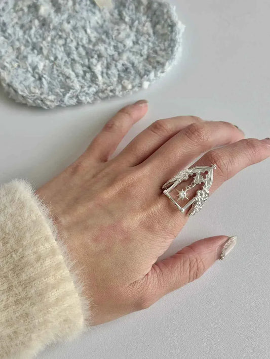 "Window to Starlight" Starburst Vintage Window Ring - Unique, Elegant, and Retro.