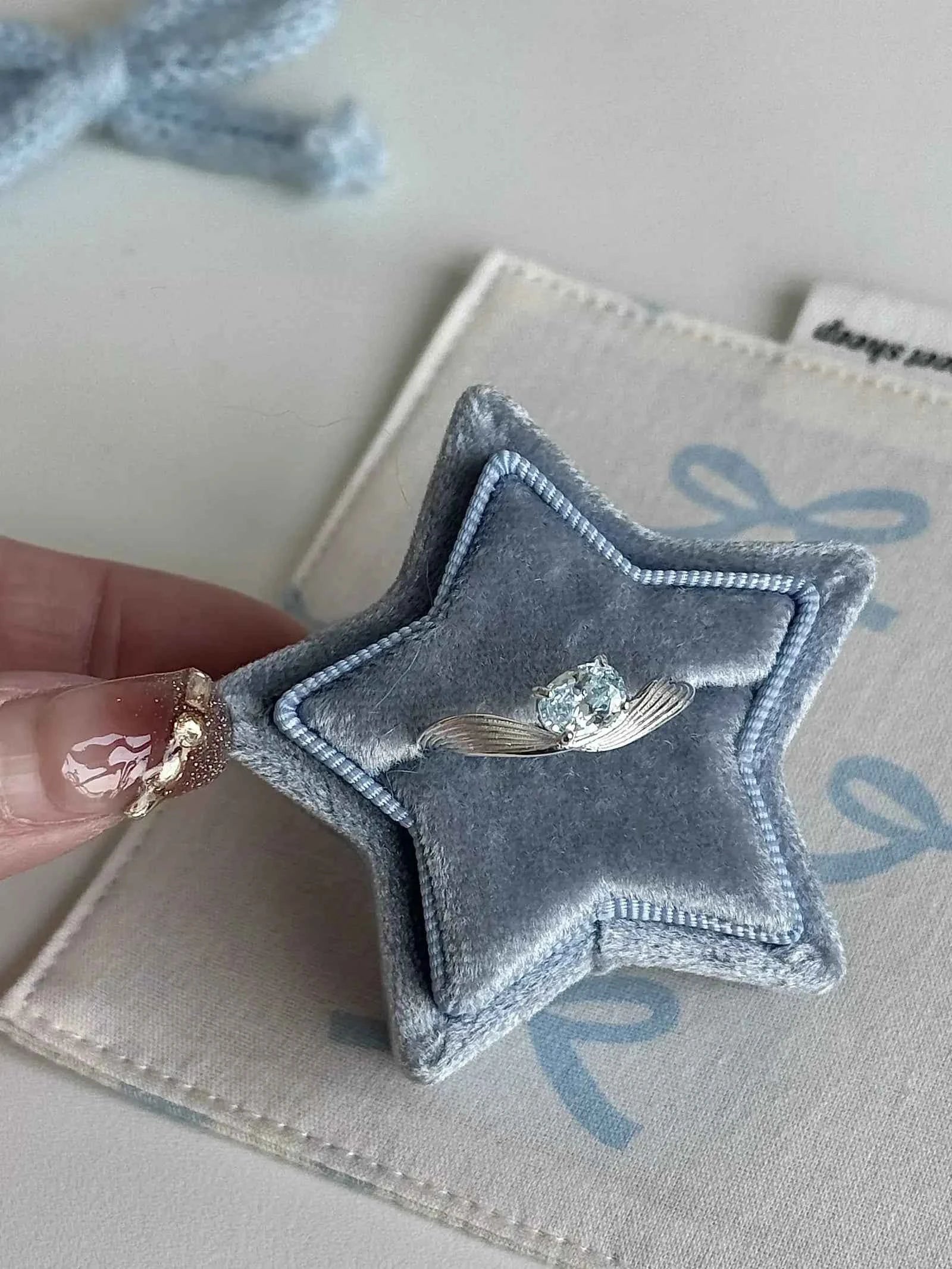 "Mercury Wave" 925 Sterling Silver Ring with Sea Blue Artificial Gems - Delicate, Luxurious, and Cool Chic.