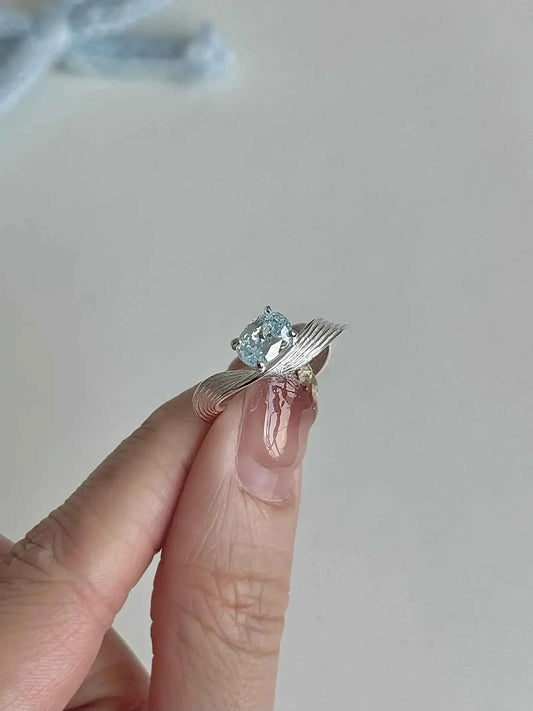 "Mercury Wave" 925 Sterling Silver Ring with Sea Blue Artificial Gems - Delicate, Luxurious, and Cool Chic.