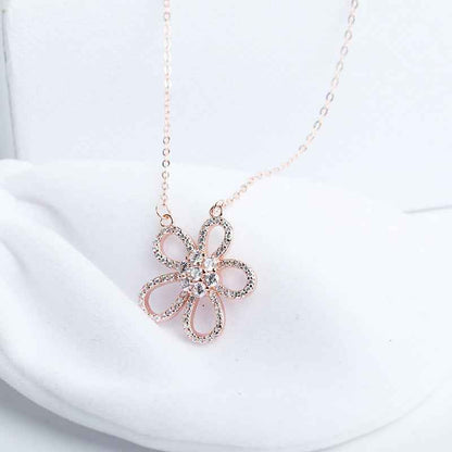 “Camellia Radiance” 925 Sterling Silver Pavé Flower Necklace