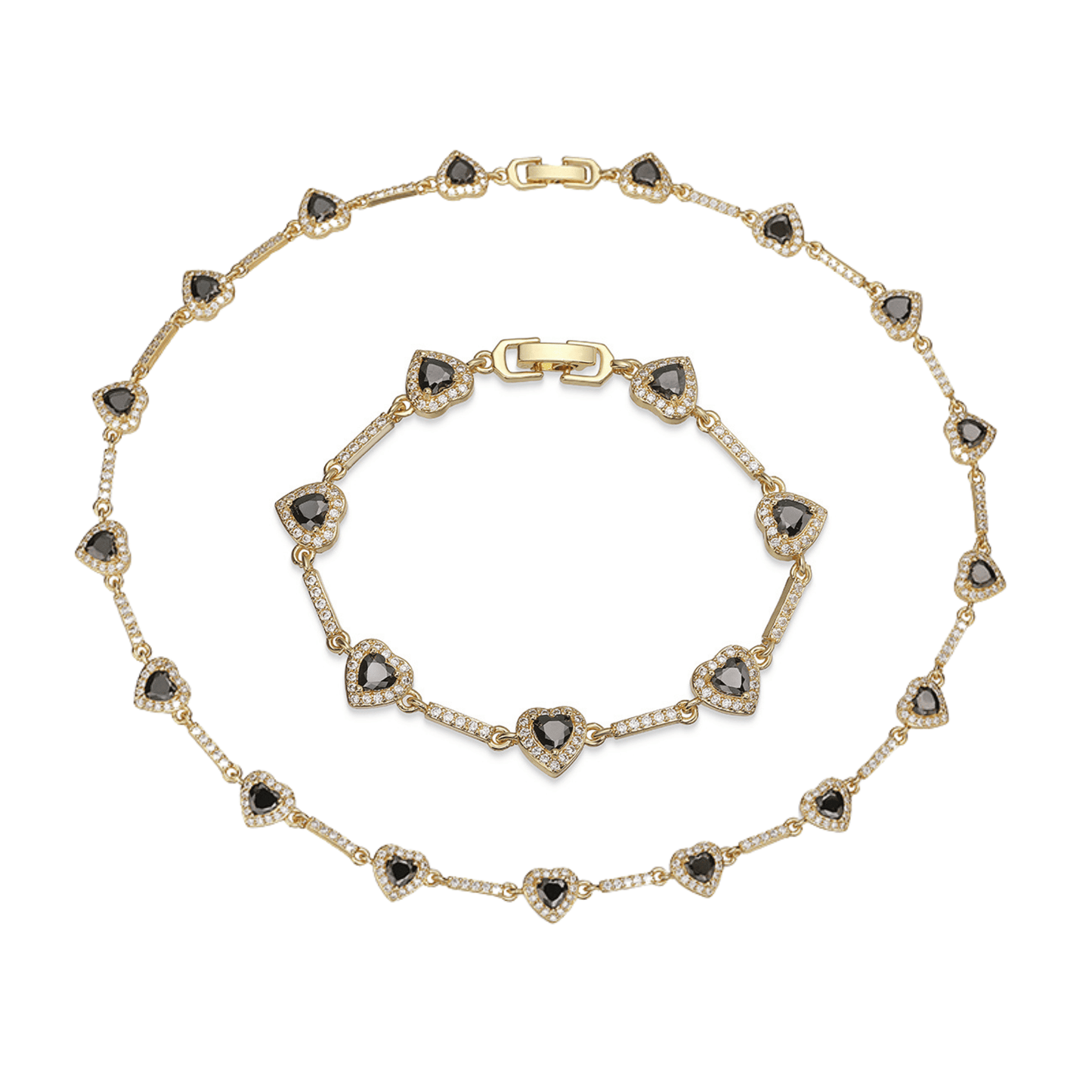 “Heartline” Gold-Tone Brass Colorful Zircon Heart Jewelry Set