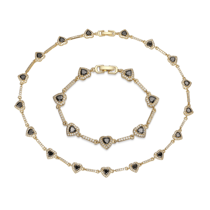 “Heartline” Gold-Tone Brass Colorful Zircon Heart Jewelry Set