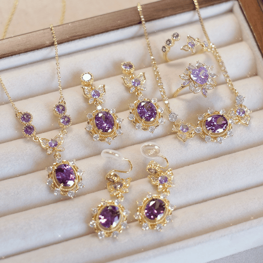 「フローラルシャイン」925スターリングシルバージュエリーセット（ネックレス、リング、イヤリング） 