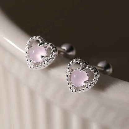 "Love Moonlight" 925 Sterling Silver Moonstone Heart Screw-back Earrings - Delicate, Elegant, and Unique.