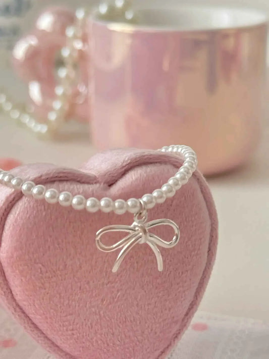 "Alice's Bowknot Pearl" 925 Sterling Silver Bracelet - Delicate, Elegant, and Charming