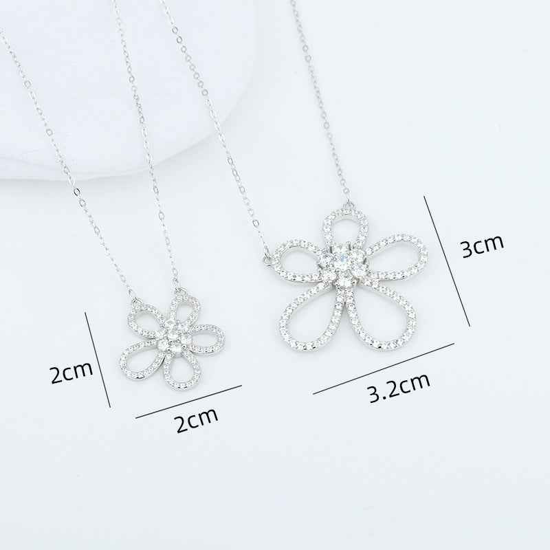 “Camellia Radiance” 925 Sterling Silver Pavé Flower Necklace
