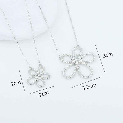 “Camellia Radiance” 925 Sterling Silver Pavé Flower Necklace