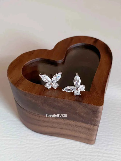 "Enchanted Forest Butterfly" 925 Sterling Silver Stud Earrings with Artificial Gems - Delicate, Natural, and Unique
