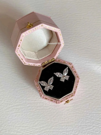 "Enchanted Forest Butterfly" 925 Sterling Silver Stud Earrings with Artificial Gems - Delicate, Natural, and Unique