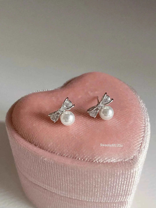 "Sweet Bow Bead" 925 Sterling Silver Stud Earrings - Delicate, Elegant, and Charming