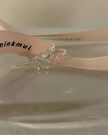 "Princess Bow Collection" 925 Sterling Silver Pink Zircon Ring Set - Sweet, Elegant, and Royal