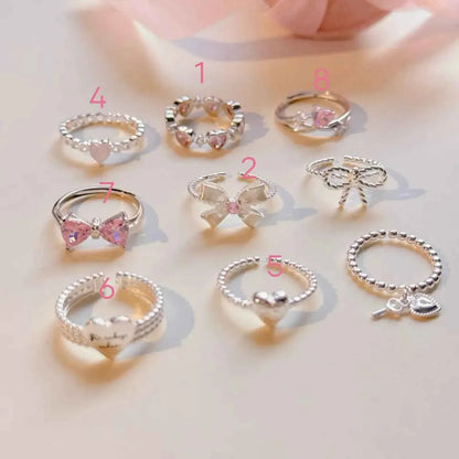 "Princess Bow Collection" 925 Sterling Silver Pink Zircon Ring Set - Sweet, Elegant, and Royal