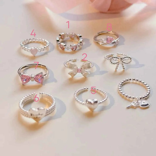 "Princess Bow Collection" 925 Sterling Silver Pink Zircon Ring Set - Sweet, Elegant, and Royal
