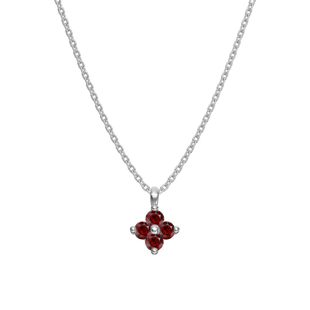 "Birthstone Clover" 925 Sterling Silver Four-Leaf Pendant Necklace