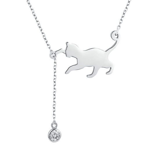 "Playful Kitten" 925 Sterling Silver Necklace