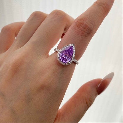 “Violet Cascade” S925 Sterling Silver 4CT Pear-Cut 8A Zircon Halo Ring