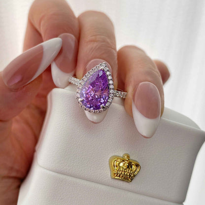 “Violet Cascade” S925 Sterling Silver 4CT Pear-Cut 8A Zircon Halo Ring