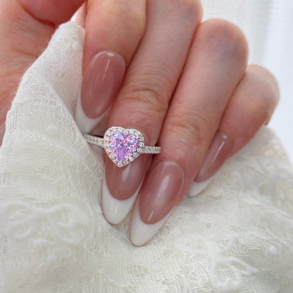 “Frostfire Heart” S925 Sterling Silver 1CT Heart-Cut Zircon Halo Ring