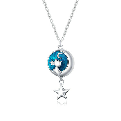 “Moonlit Star Kitty” S925 Sterling Silver Moon Cat Star Necklace