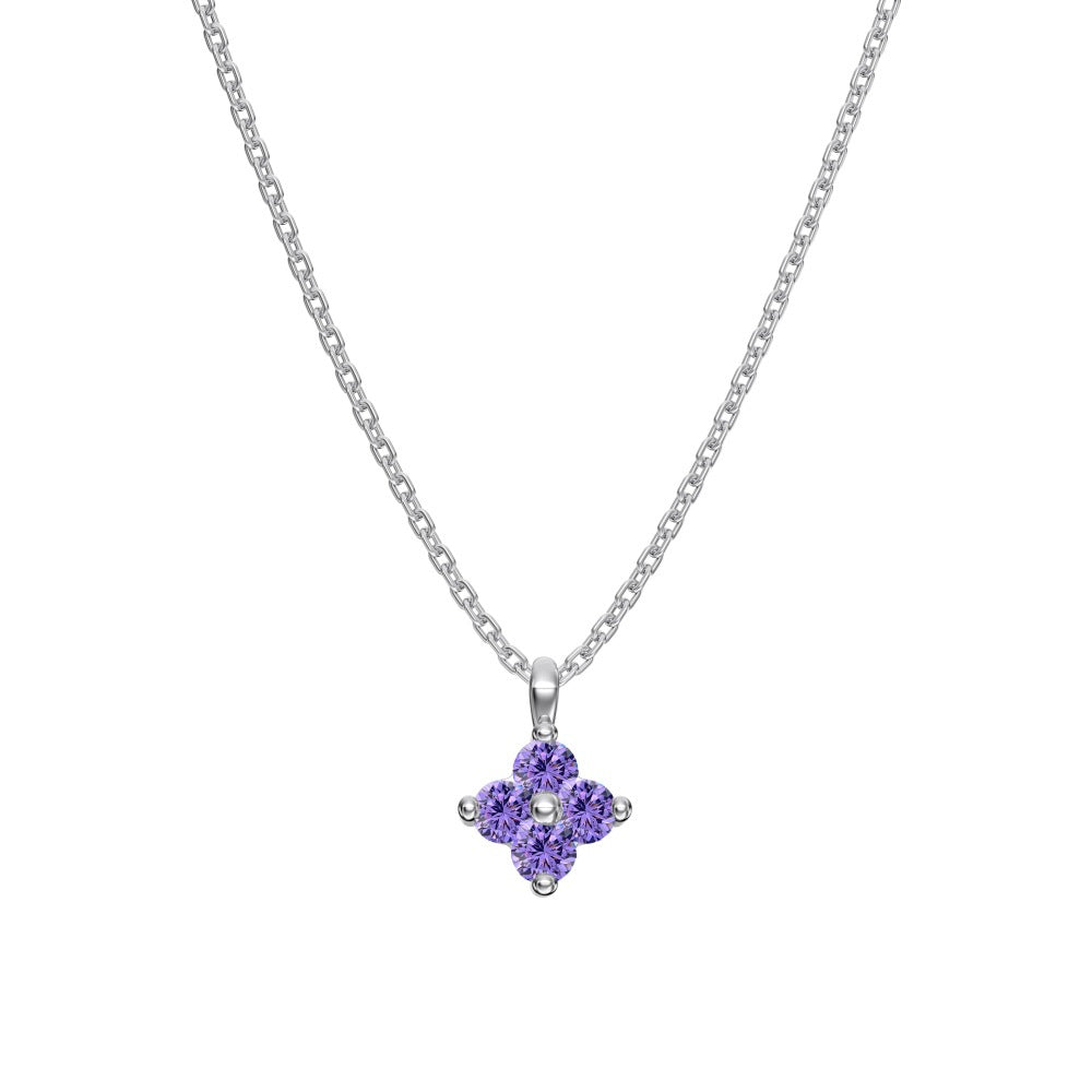 "Birthstone Clover" 925 Sterling Silver Four-Leaf Pendant Necklace