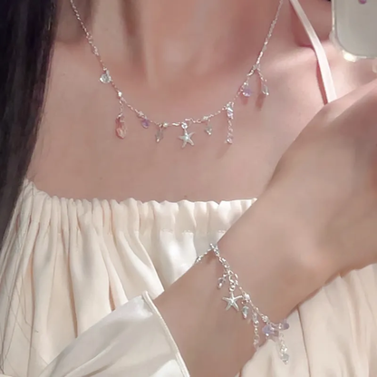“Island Drizzle” Silver-Plated Starfish Tassel Jewelry Set (Necklace & Bracelet)