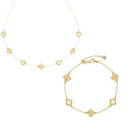 “Luster Clover” 925 Sterling Silver Laser-Cut Clover Necklace & Bracelet Set