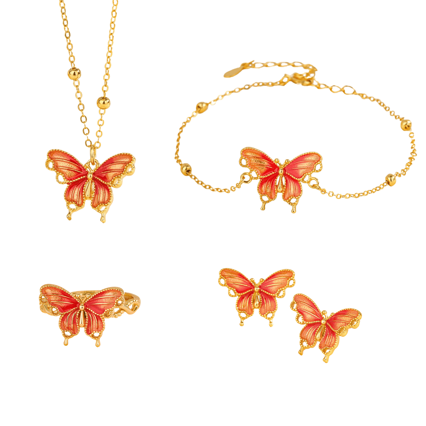 “Butterfly Reverie” S925 Sterling Silver Enamel Butterfly Jewelry Set