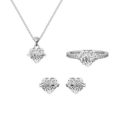 “Ribbon Serenade” 925 Sterling Silver Heart Bow Jewelry Set