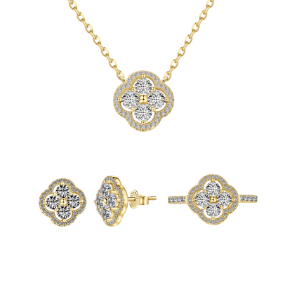 “Everluck Petal” 925 Sterling Silver Four-Petal Zircon Jewelry Set