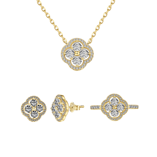 “Everluck Petal” 925 Sterling Silver Four-Petal Zircon Jewelry Set