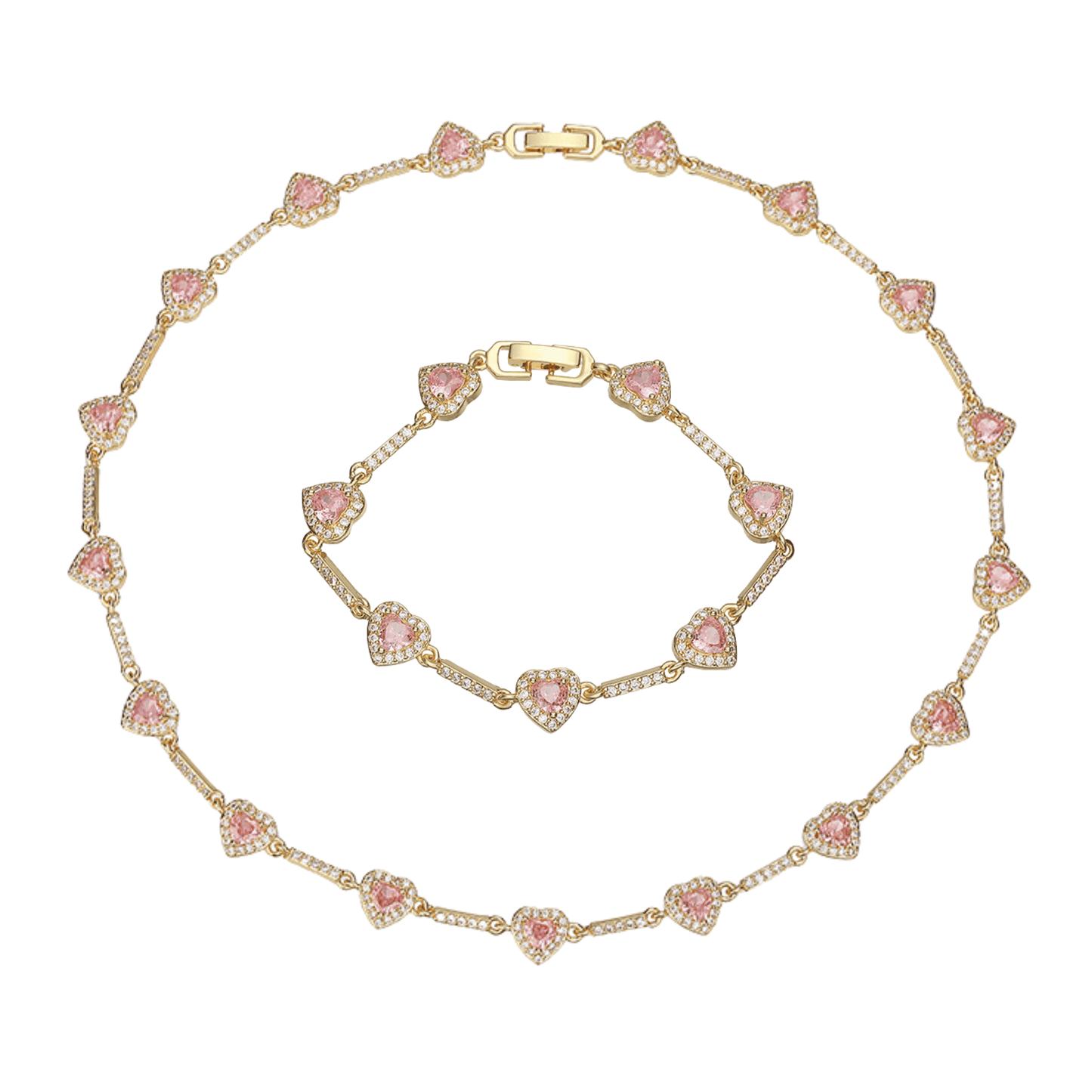 “Heartline” Gold-Tone Brass Colorful Zircon Heart Jewelry Set