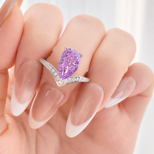 "Luminous Teardrop" 925 Sterling Silver Pear-Cut Ring