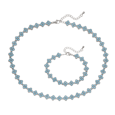 Turquoise Clover Grace Brass Genuine Gold-Plated Turquoise Floral Necklace & Bracelet Set