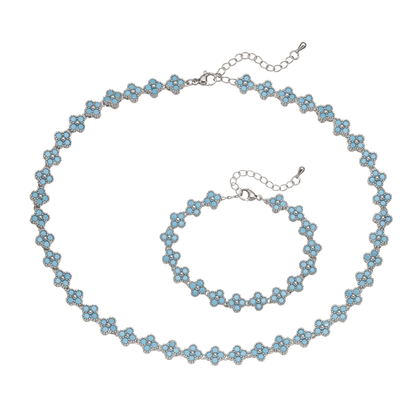 Turquoise Clover Grace Brass Genuine Gold-Plated Turquoise Floral Necklace & Bracelet Set