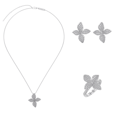 “Aurelia Bloom” S925 Sterling Silver Pavé Flower Jewelry Set