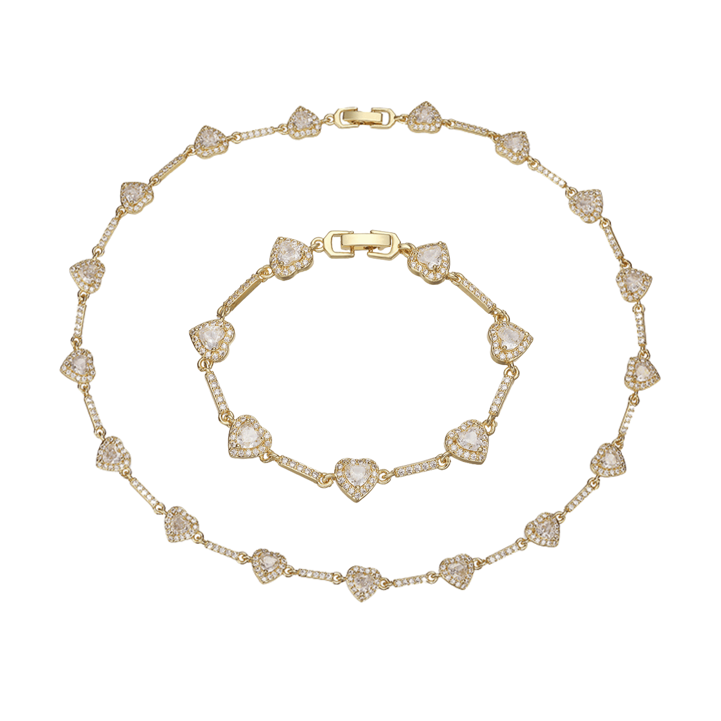 “Heartline” Gold-Tone Brass Colorful Zircon Heart Jewelry Set