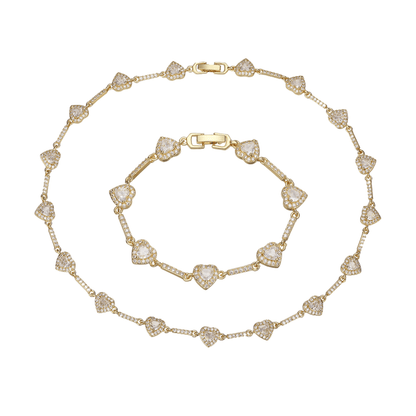 “Heartline” Gold-Tone Brass Colorful Zircon Heart Jewelry Set