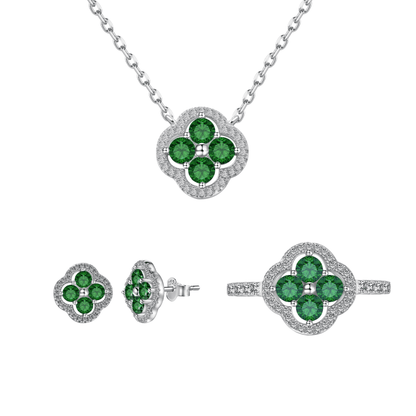 “Everluck Petal” 925 Sterling Silver Four-Petal Zircon Jewelry Set