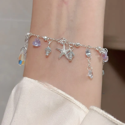 “Island Drizzle” Silver-Plated Starfish Tassel Jewelry Set (Necklace & Bracelet)