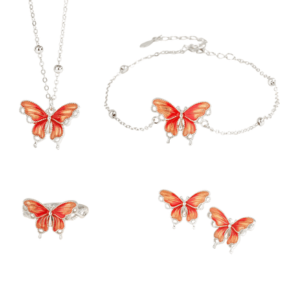 “Butterfly Reverie” S925 Sterling Silver Enamel Butterfly Jewelry Set