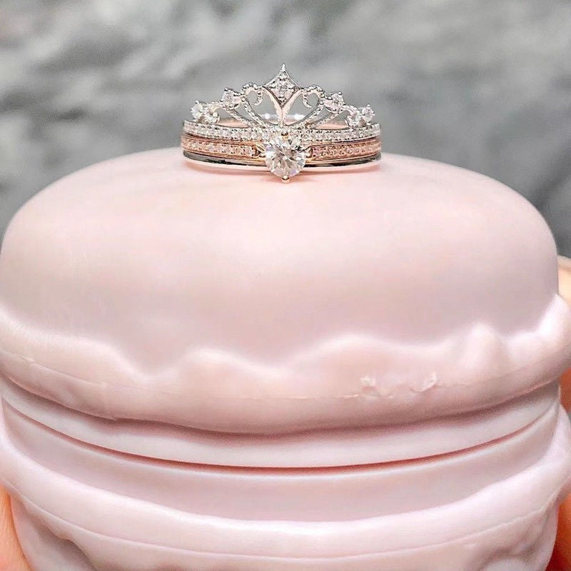 Castle Empress 925 Sterling Silber Moissanit Ring Set – Kronendesign 