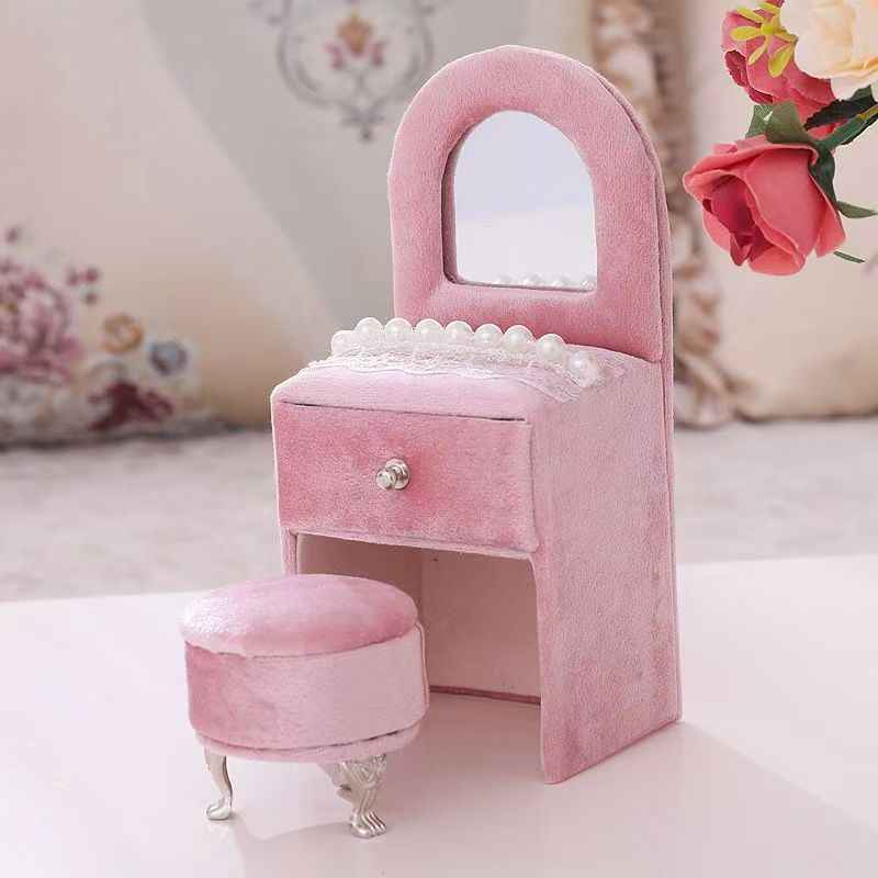 "Princess Manor" Velvet Pearl Lace Furniture Jewelry Box Set
