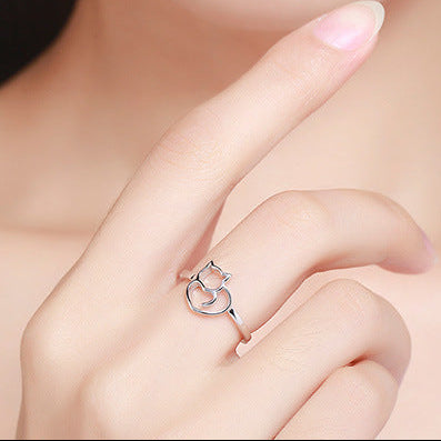 "Whispering Cat" 925 Sterling Silver Openwork Cat Ring – Minimalist & Playful