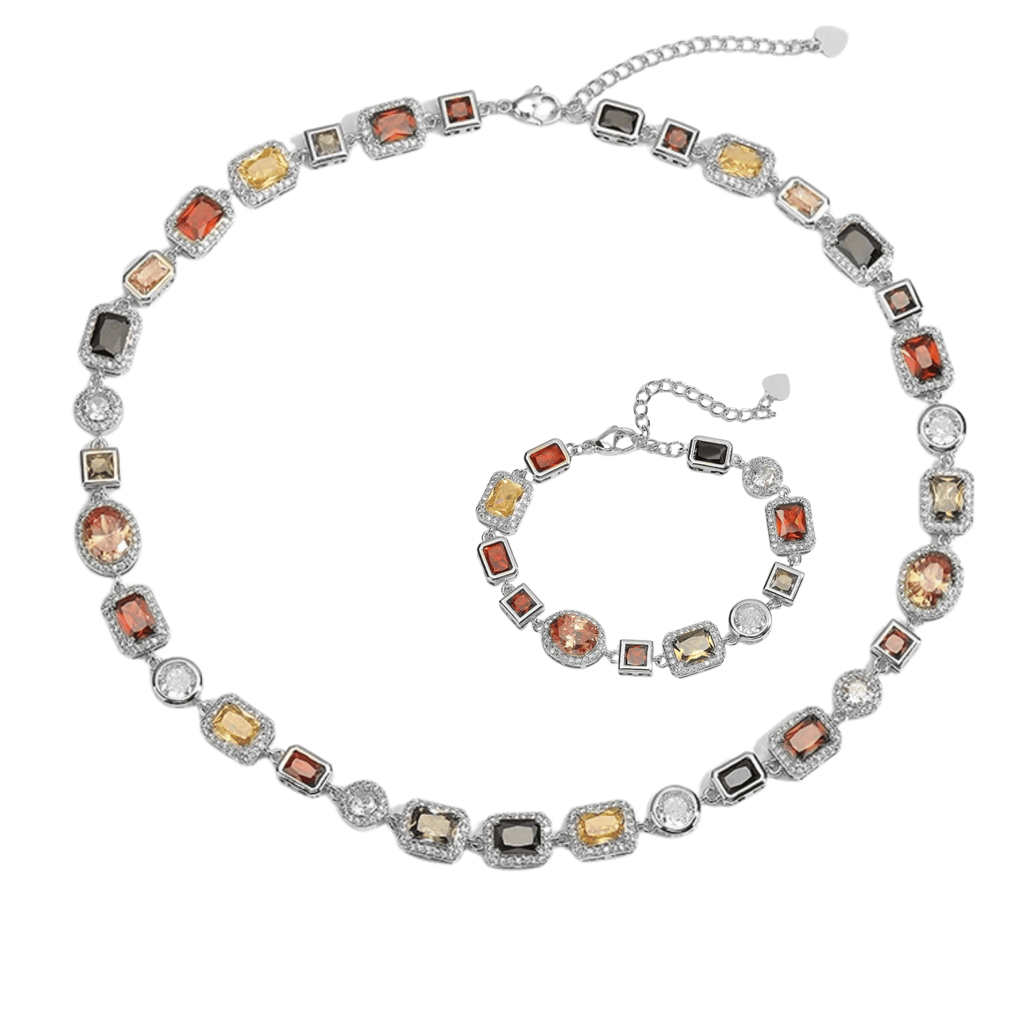 Imperial Mosaic Brass Genuine Gold-Plated 3A Multicolor Zircon Geometric Necklace & Bracelet Set