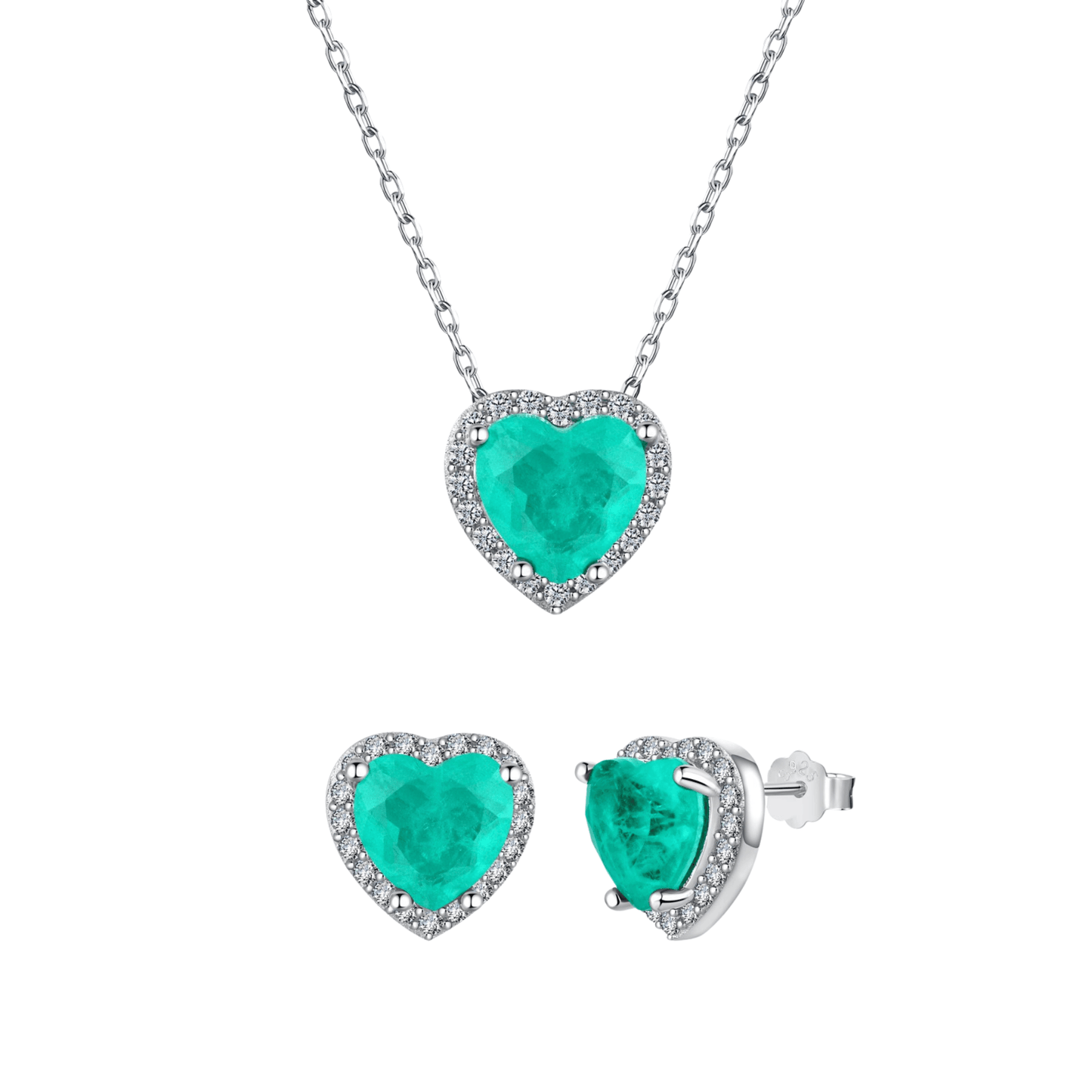 “Blush Devotion” 925 Sterling Silver Pink Heart Zircon Necklace & Stud Earrings Set