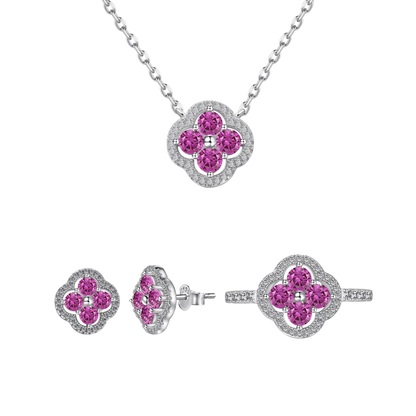 “Everluck Petal” 925 Sterling Silver Four-Petal Zircon Jewelry Set
